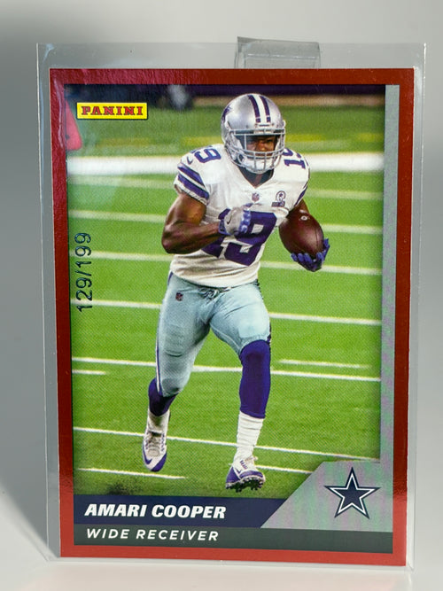 Football trading card of Amari Cooper on a field background