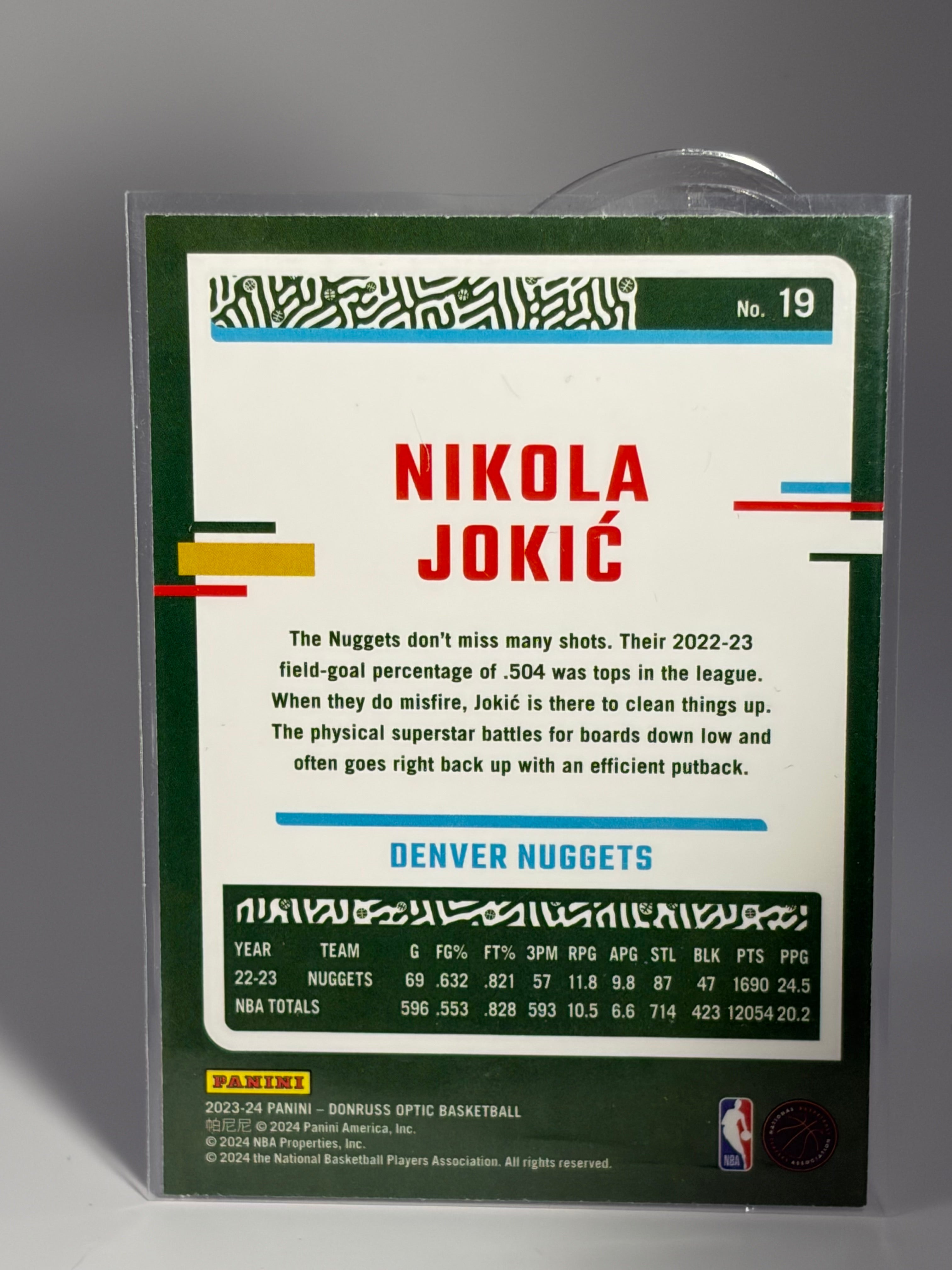 Basketball trading card of Nikola Jokiéc in a clear plastic sleeve.