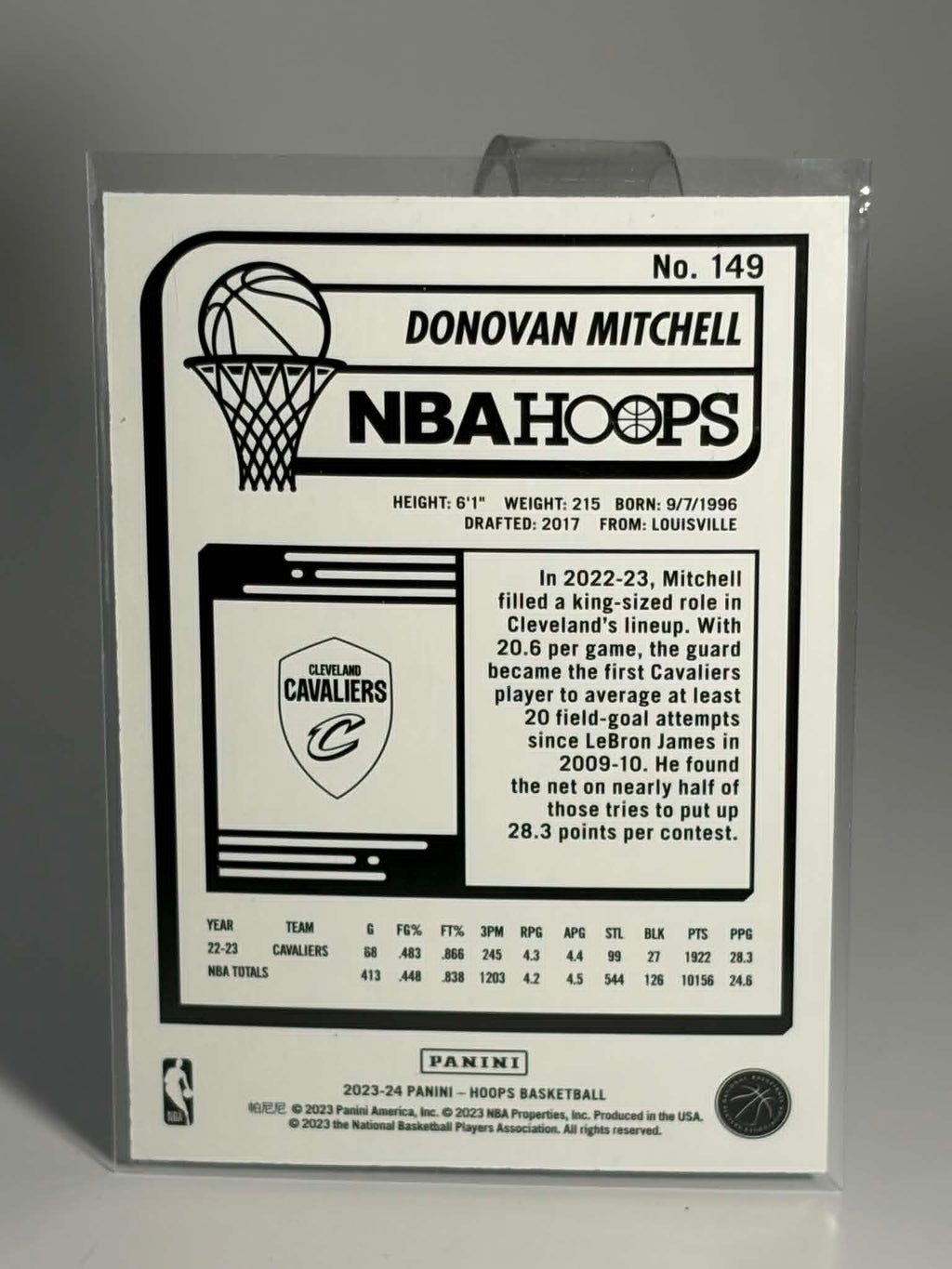 NBA Hoops Donovan Mitchell trading card packaging on a gray background